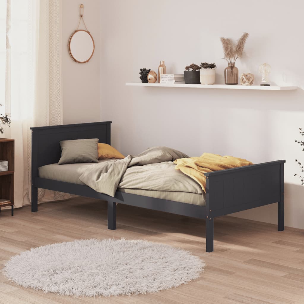 Cadre de lit sans matelas bois massif de pin gris 100x200 cm