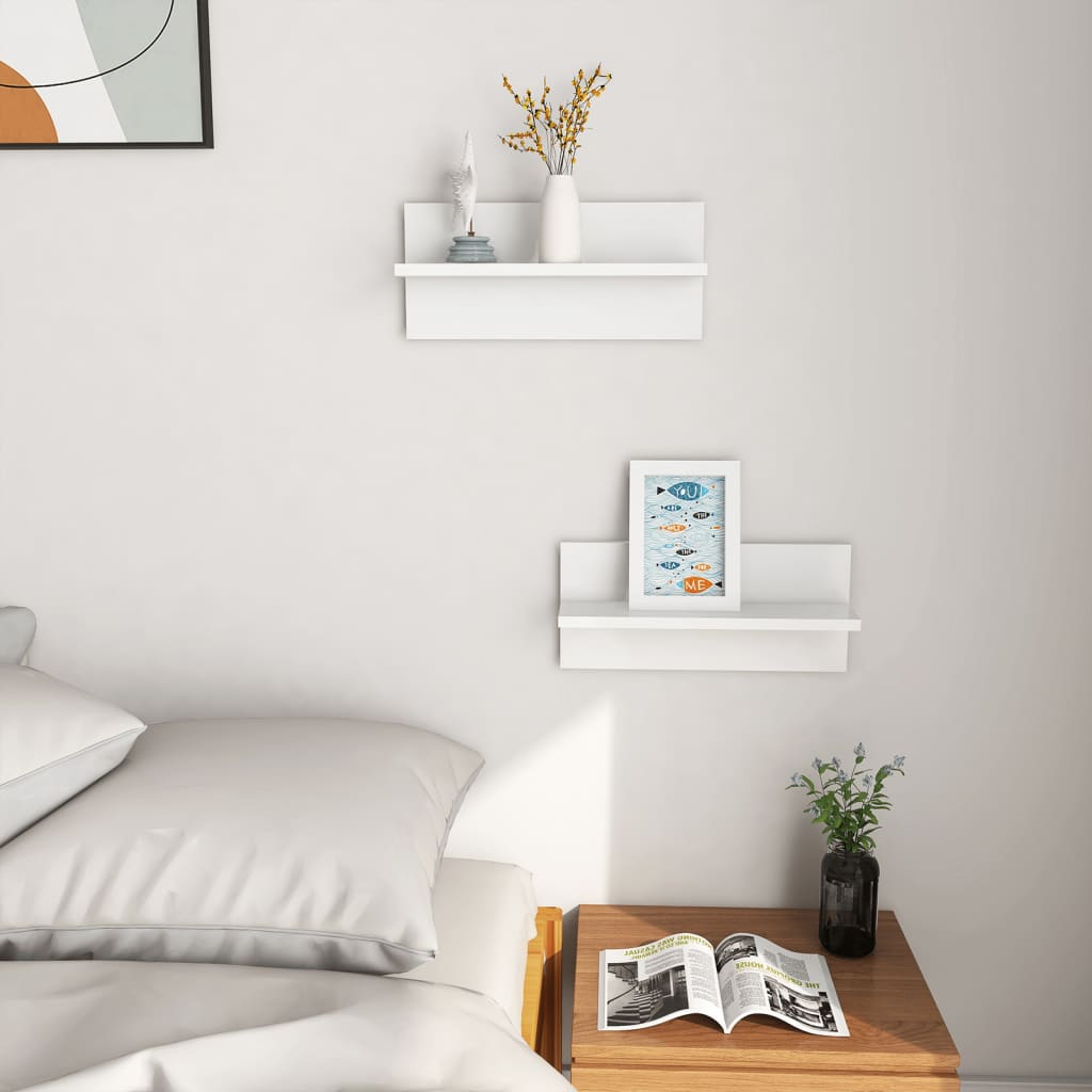 Étagères murales 2 pcs blanc brillant bois d'ingénierie