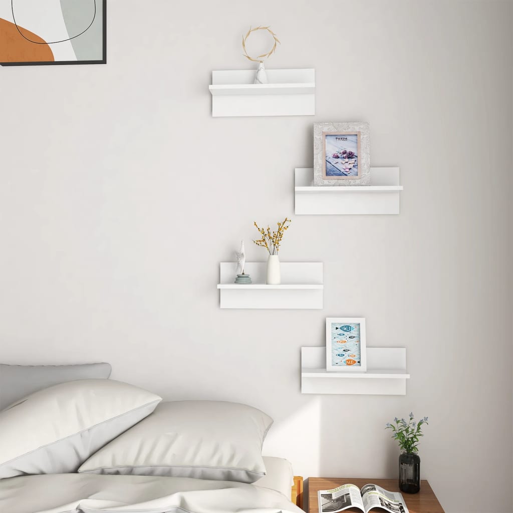 Étagères murales 4 pcs blanc brillant bois d'ingénierie