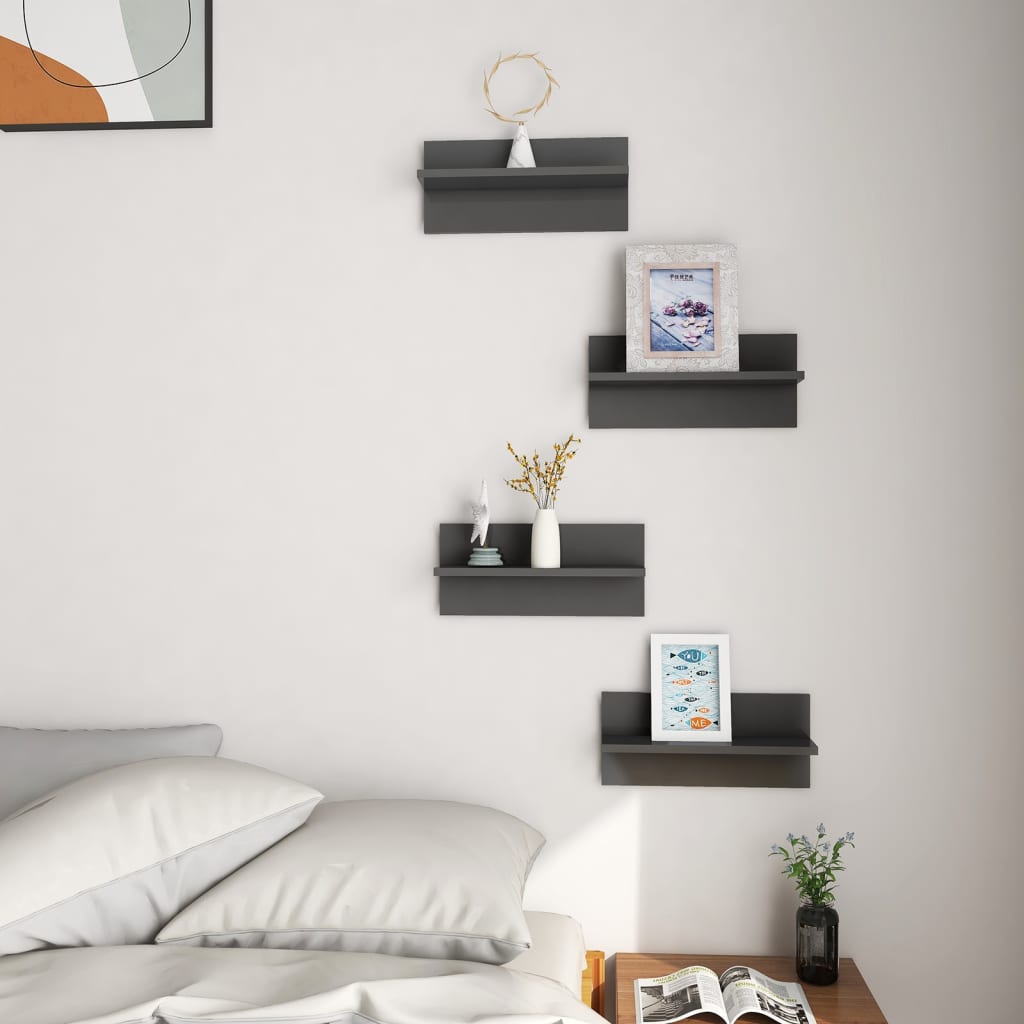 Étagères murales 4 pcs gris brillant bois d'ingénierie