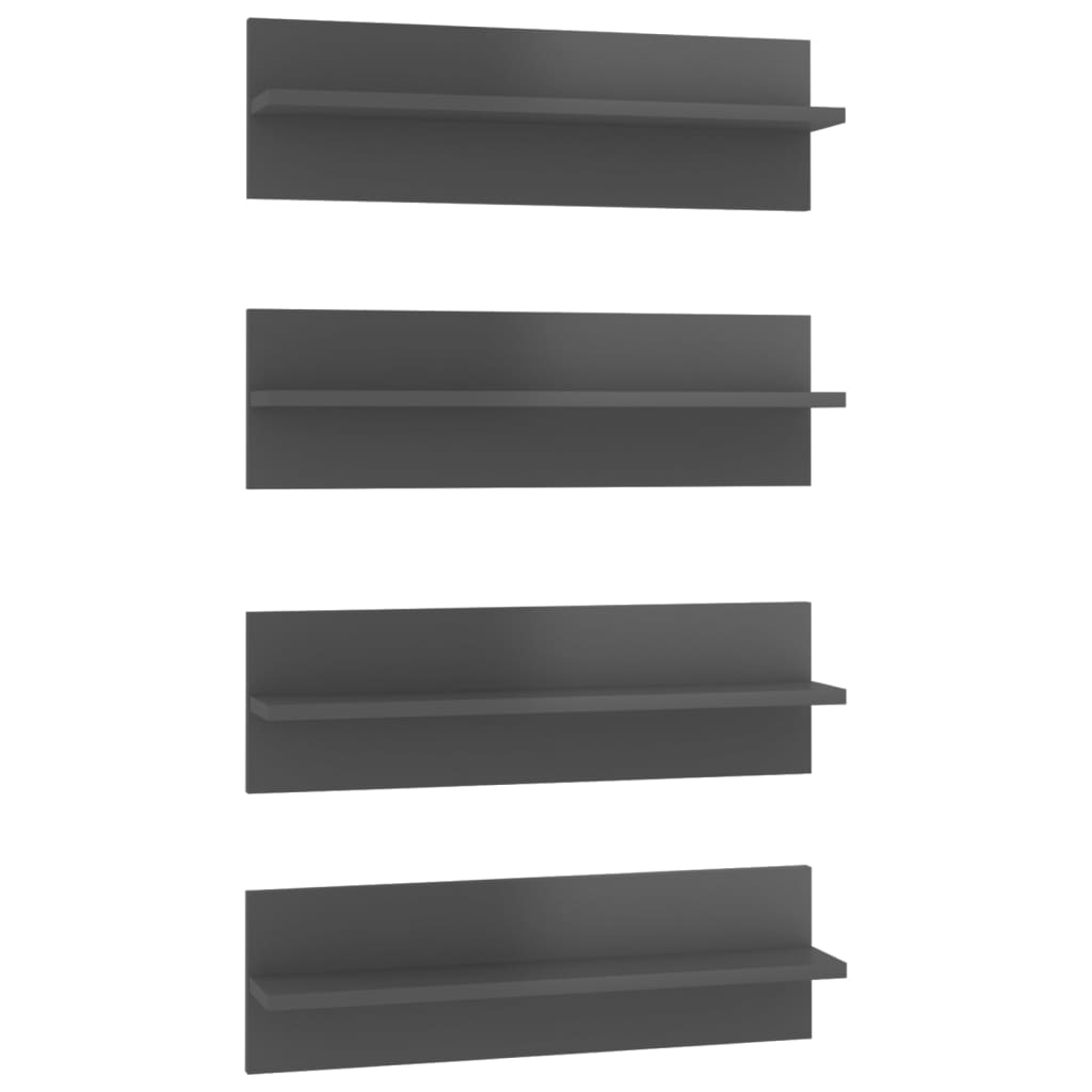 Étagères murales 4 pcs gris brillant bois d'ingénierie