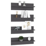 Étagères murales 4 pcs gris brillant bois d'ingénierie