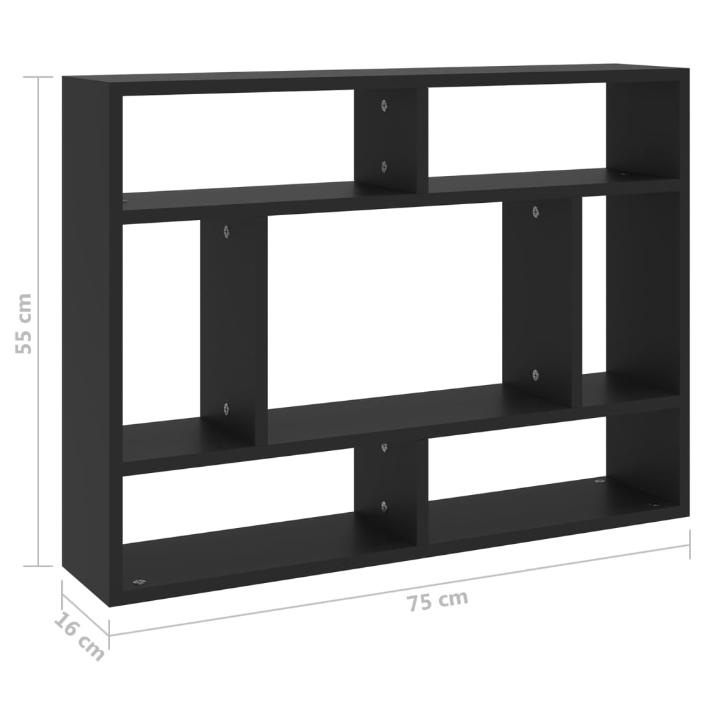 Étagère murale Noir 75x16x55 cm Bois d'ingénierie