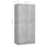 Concrete Grey Wardrobe 82.5x51.5x180 cm Chipboard