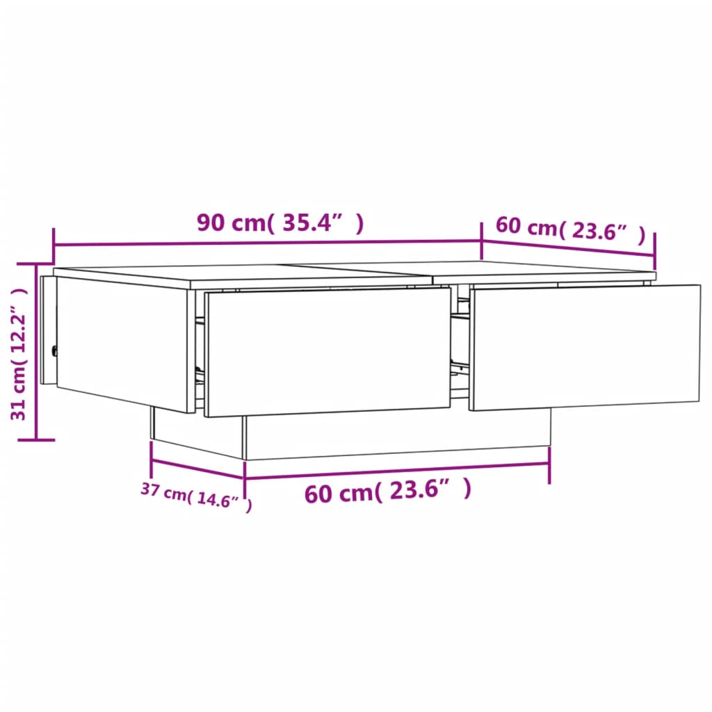 Table basse chêne sonoma 90x60x31 cm bois d'ingénierie