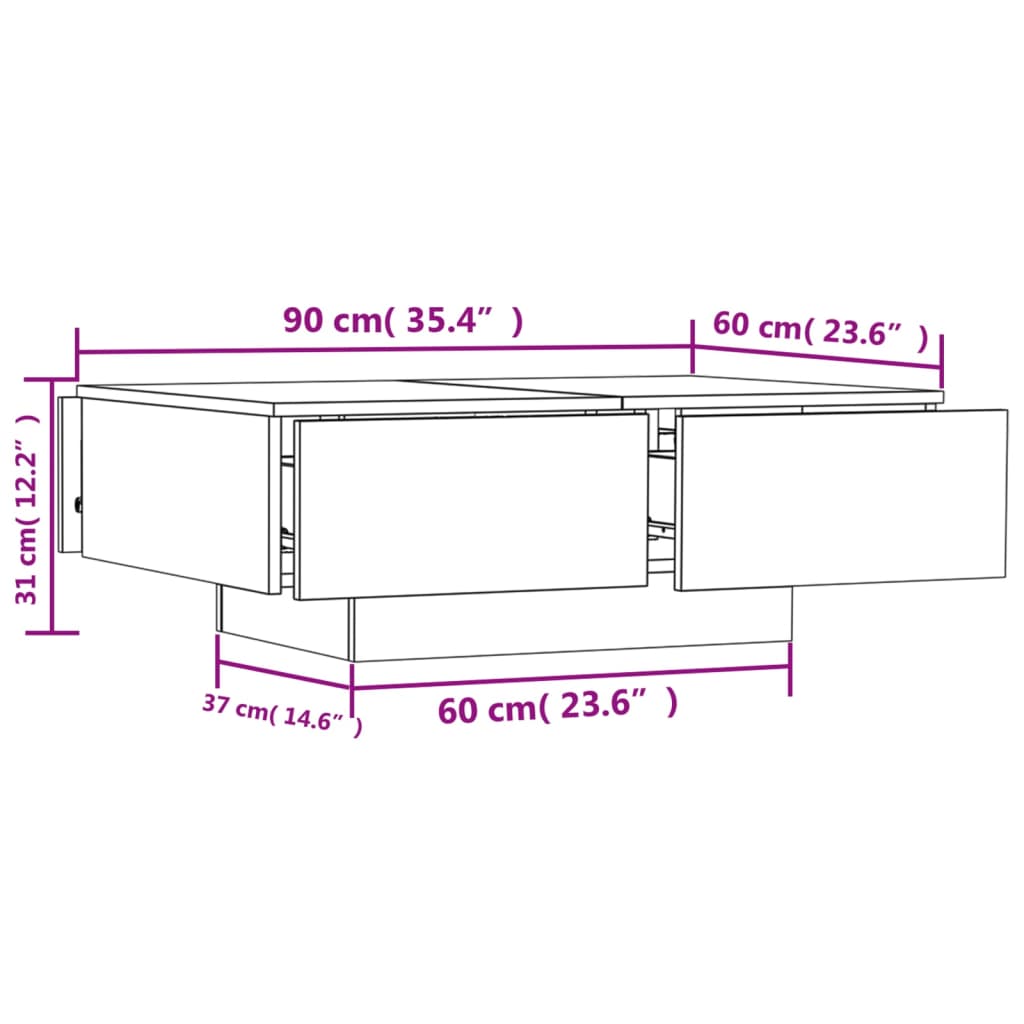 Table basse Gris béton 90x60x31 cm Aggloméré