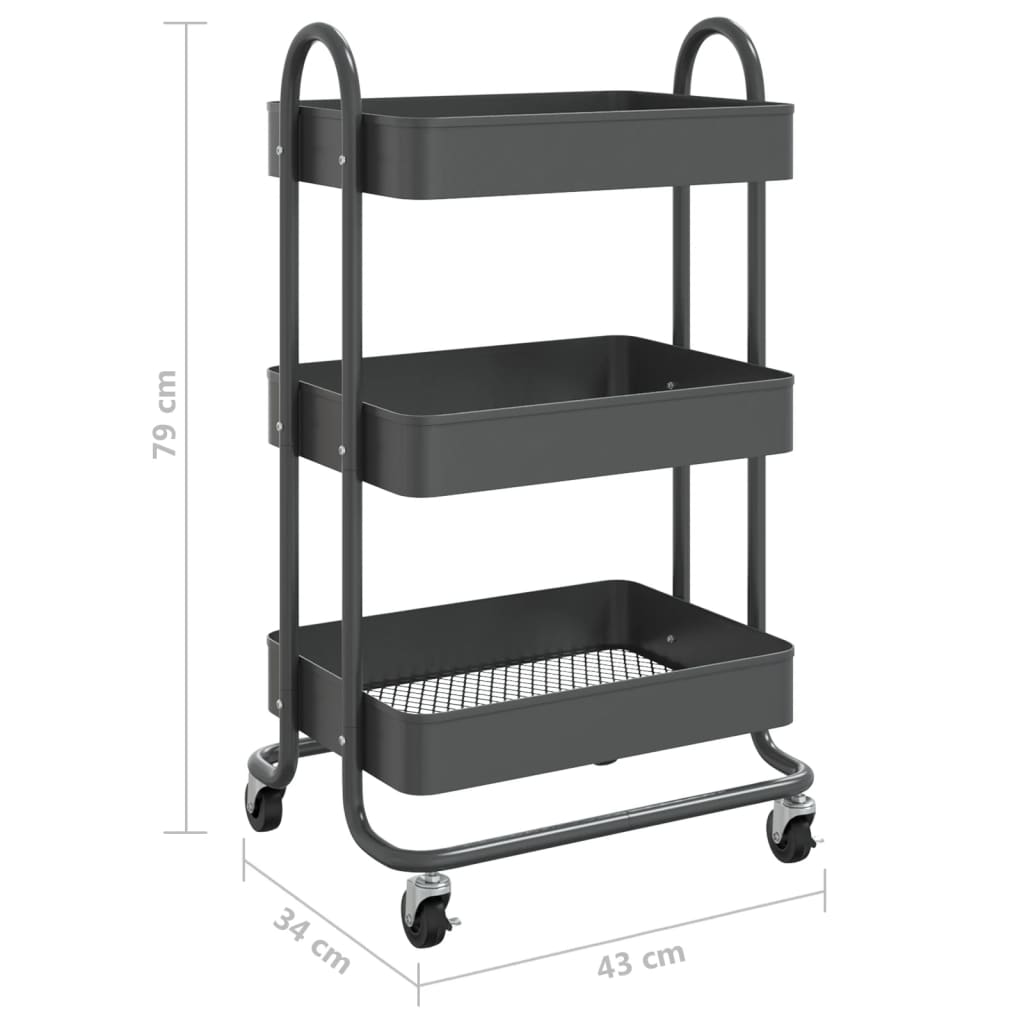 3-stöckiger Servierwagen Anthrazit 43x34x79 cm Stahl