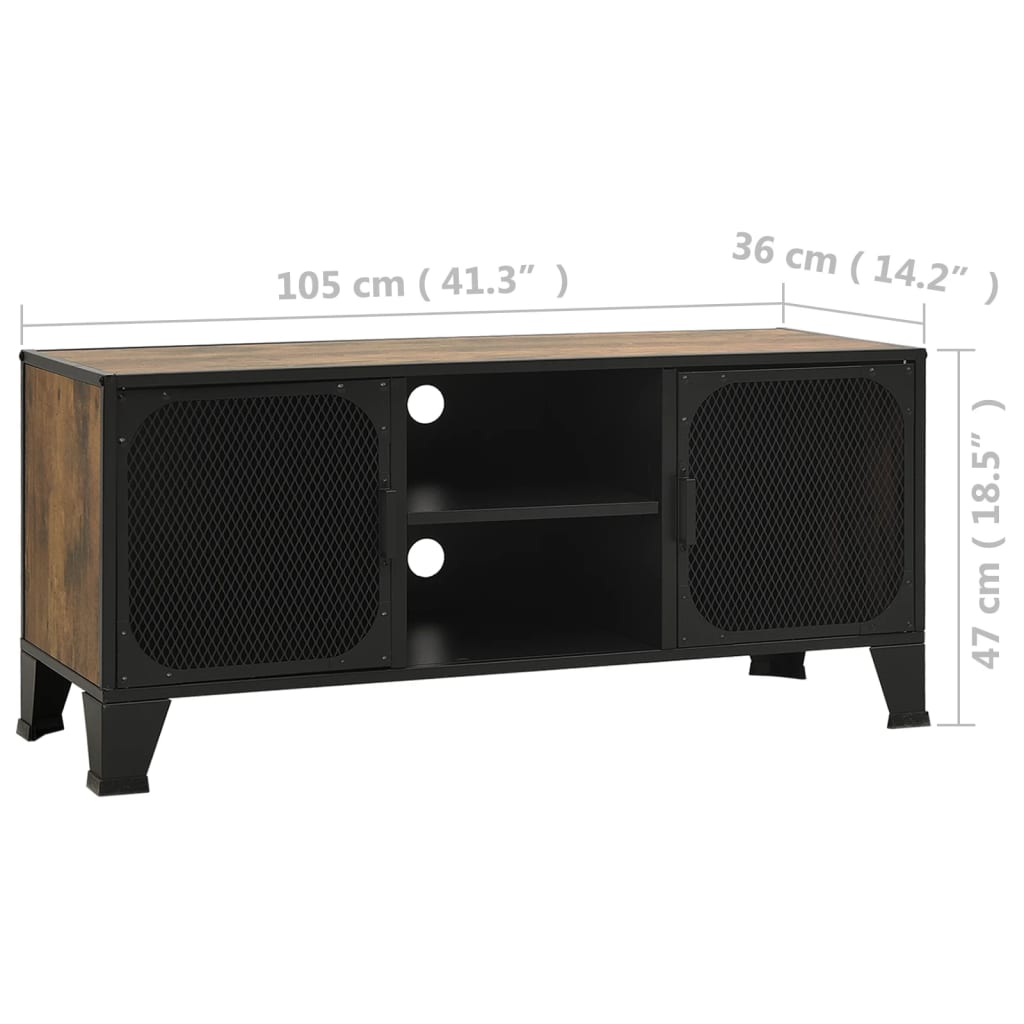 Meuble TV Marron rustique 105x36x47 cm Métal et MDF