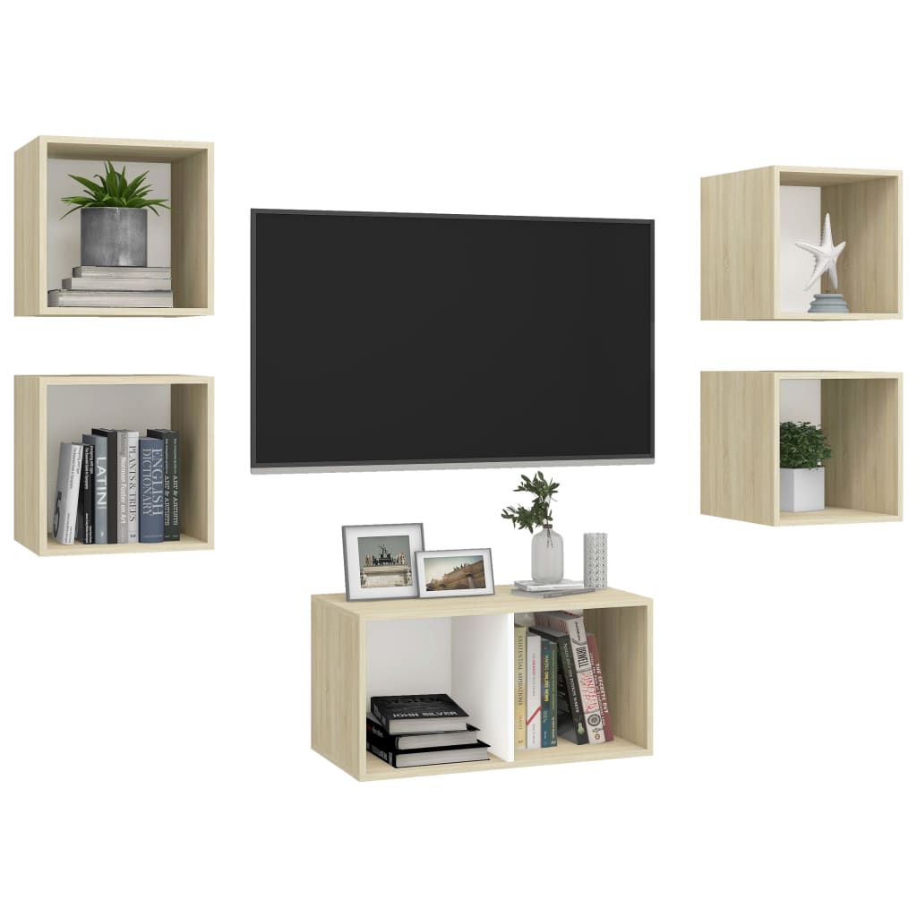 Ensemble de meubles TV 5pcs Blanc chêne sonoma Bois ingénierie