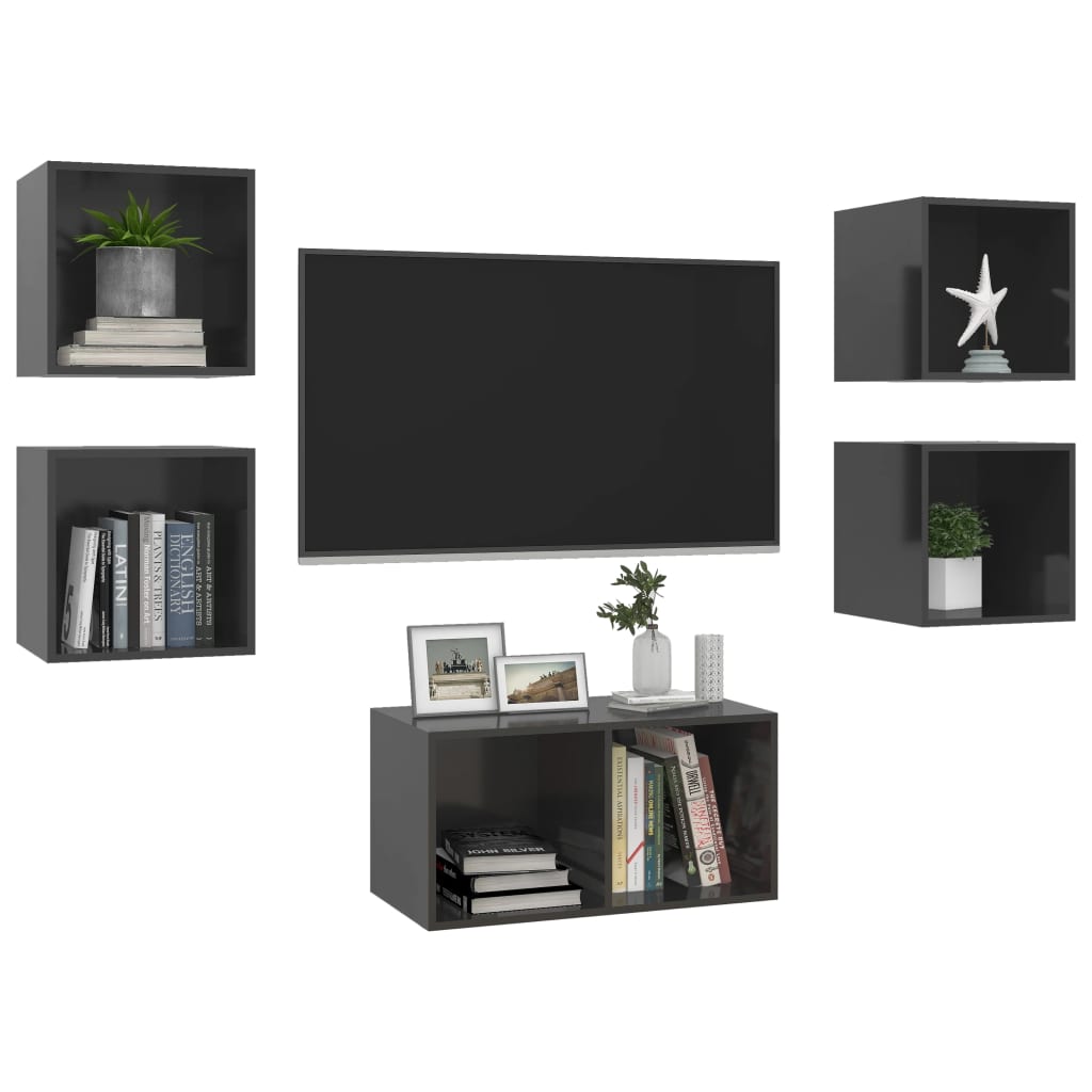 Ensemble de meubles TV 5 pcs Gris brillant Bois d'ingénierie