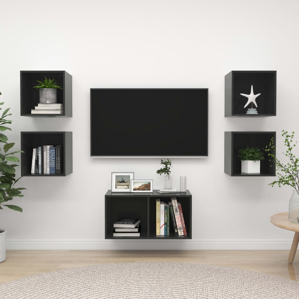 Ensemble de meubles TV 5 pcs Gris brillant Bois d'ingénierie