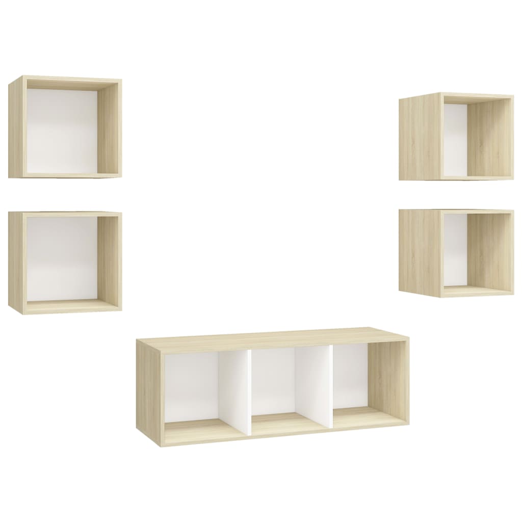 Ensemble de meubles TV 5pcs Blanc chêne sonoma Bois ingénierie