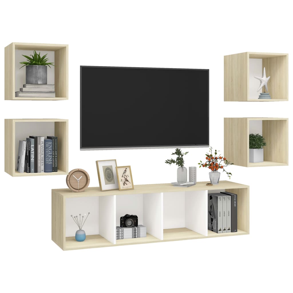 Ensemble de meubles TV 5pcs Blanc chêne sonoma Bois ingénierie