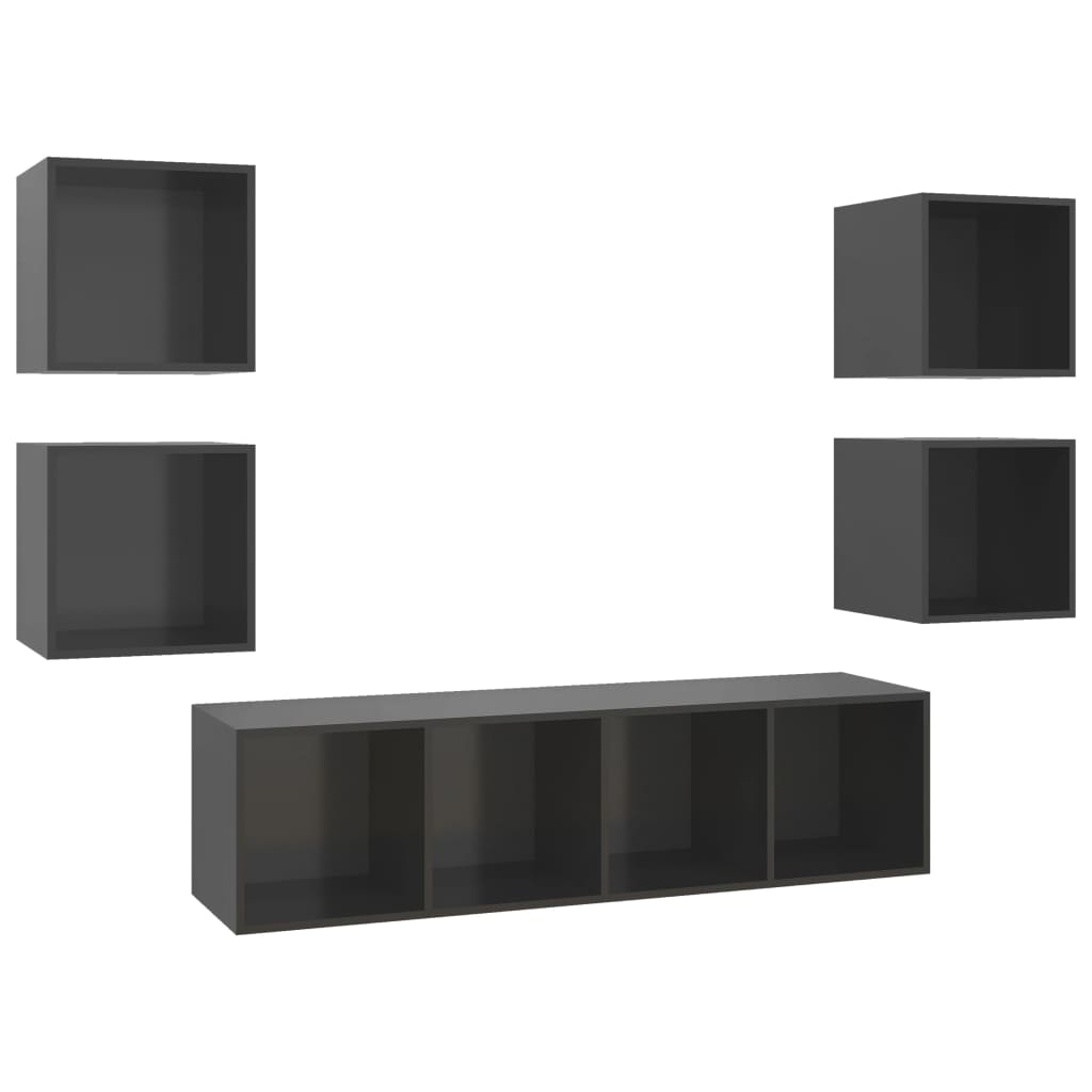 Ensemble de meubles TV 5 pcs Gris brillant Bois d'ingénierie