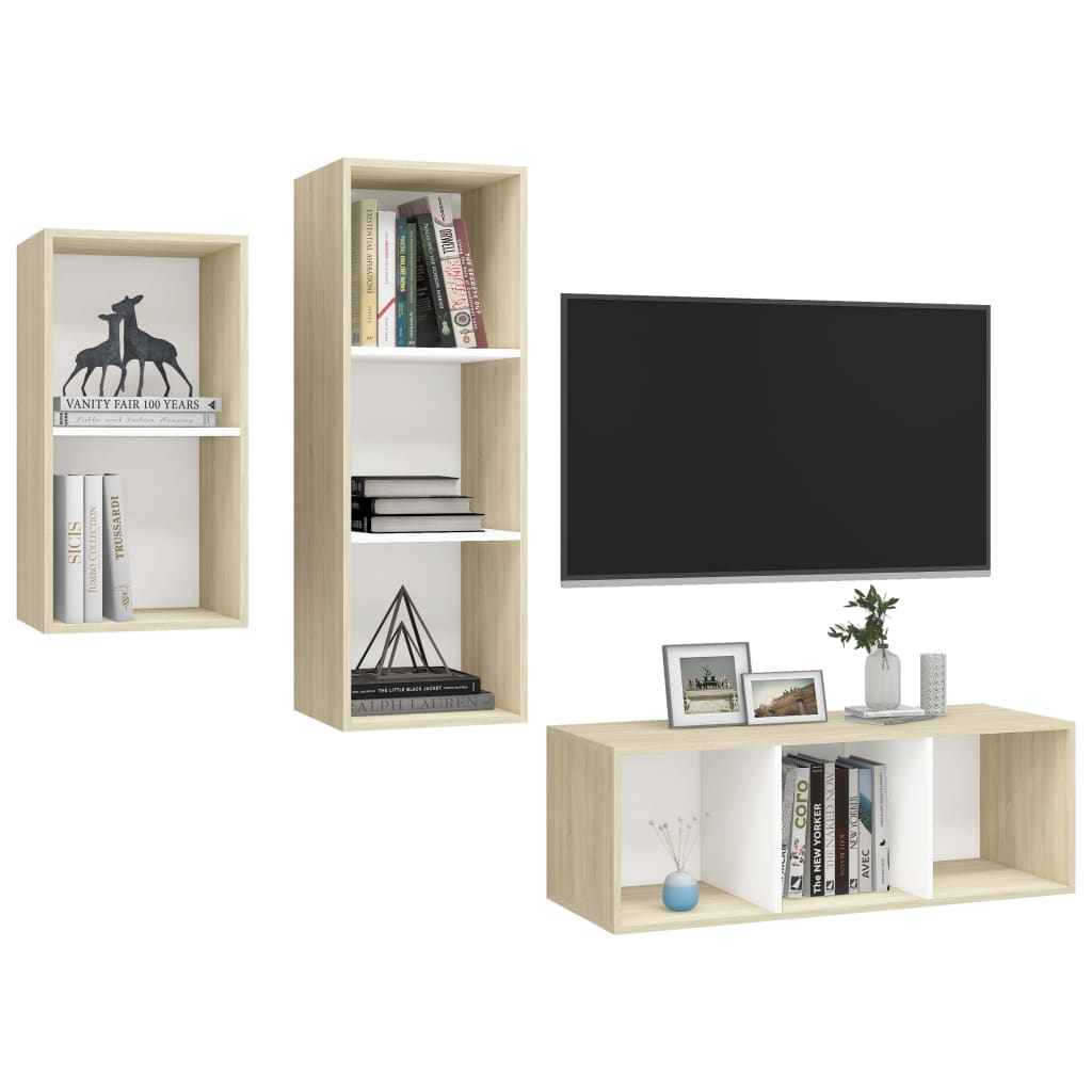 Ensemble de meubles TV 3pcs Blanc chêne sonoma Bois ingénierie