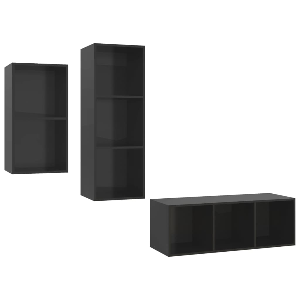 Ensemble de meubles TV 3 pcs Noir brillant Bois d'ingénierie