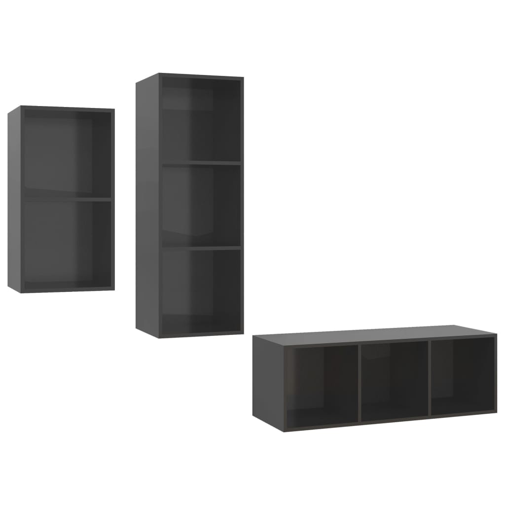 Ensemble de meubles TV 3 pcs Gris brillant Bois d'ingénierie