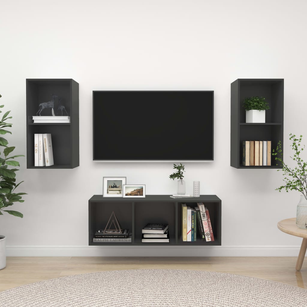 Ensemble de meubles TV 3 pcs Gris Bois d'ingénierie