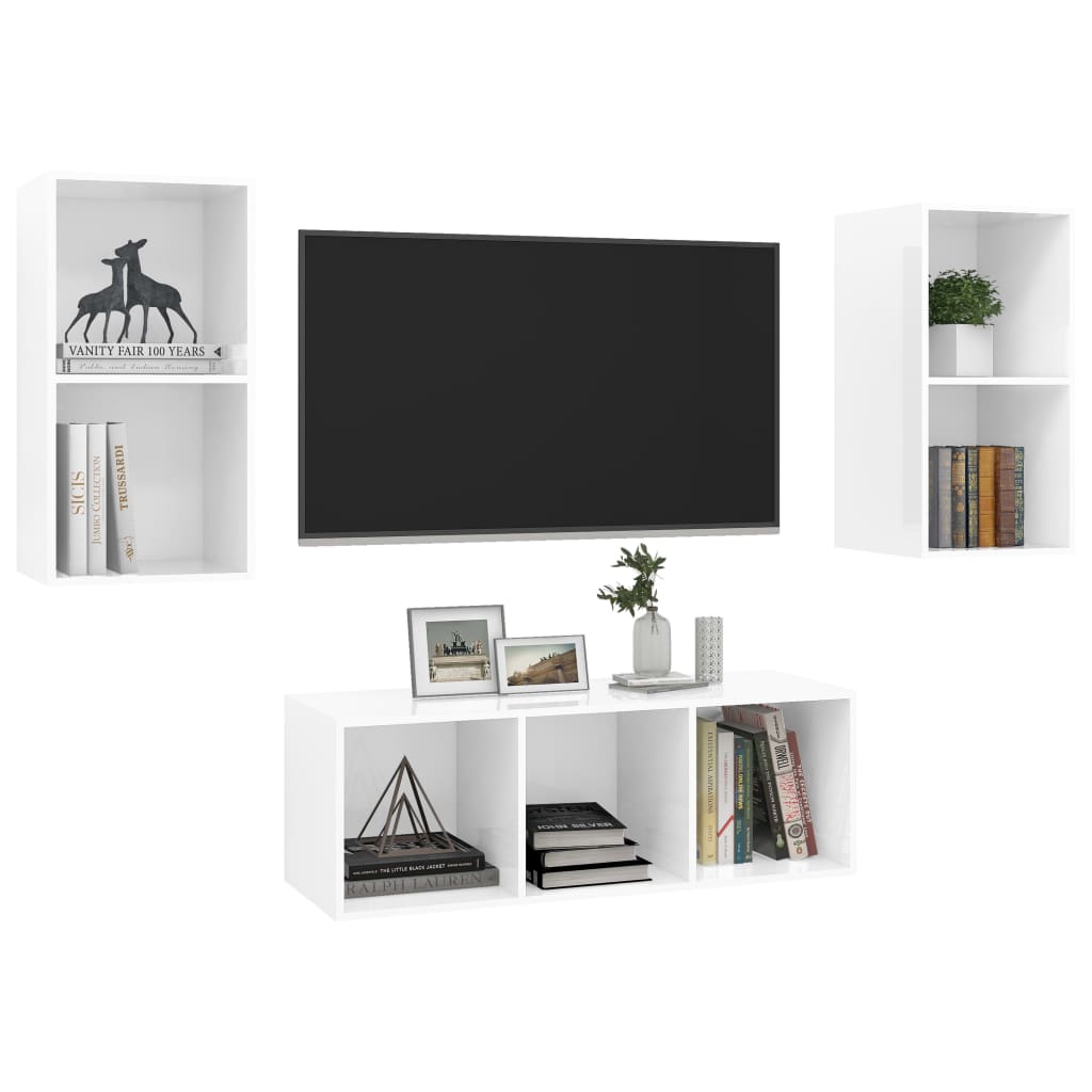 Ensemble de meubles TV 3 pcs Blanc brillant Bois d'ingénierie