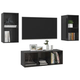 3 pcs TV Cabinet Set Glossy Black Engineered Wood