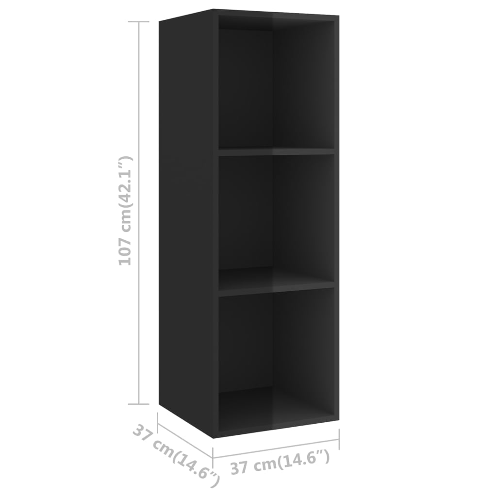 3 pcs TV Cabinet Set Glossy Black Engineered Wood