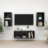 3 pcs TV Cabinet Set Glossy Black Engineered Wood