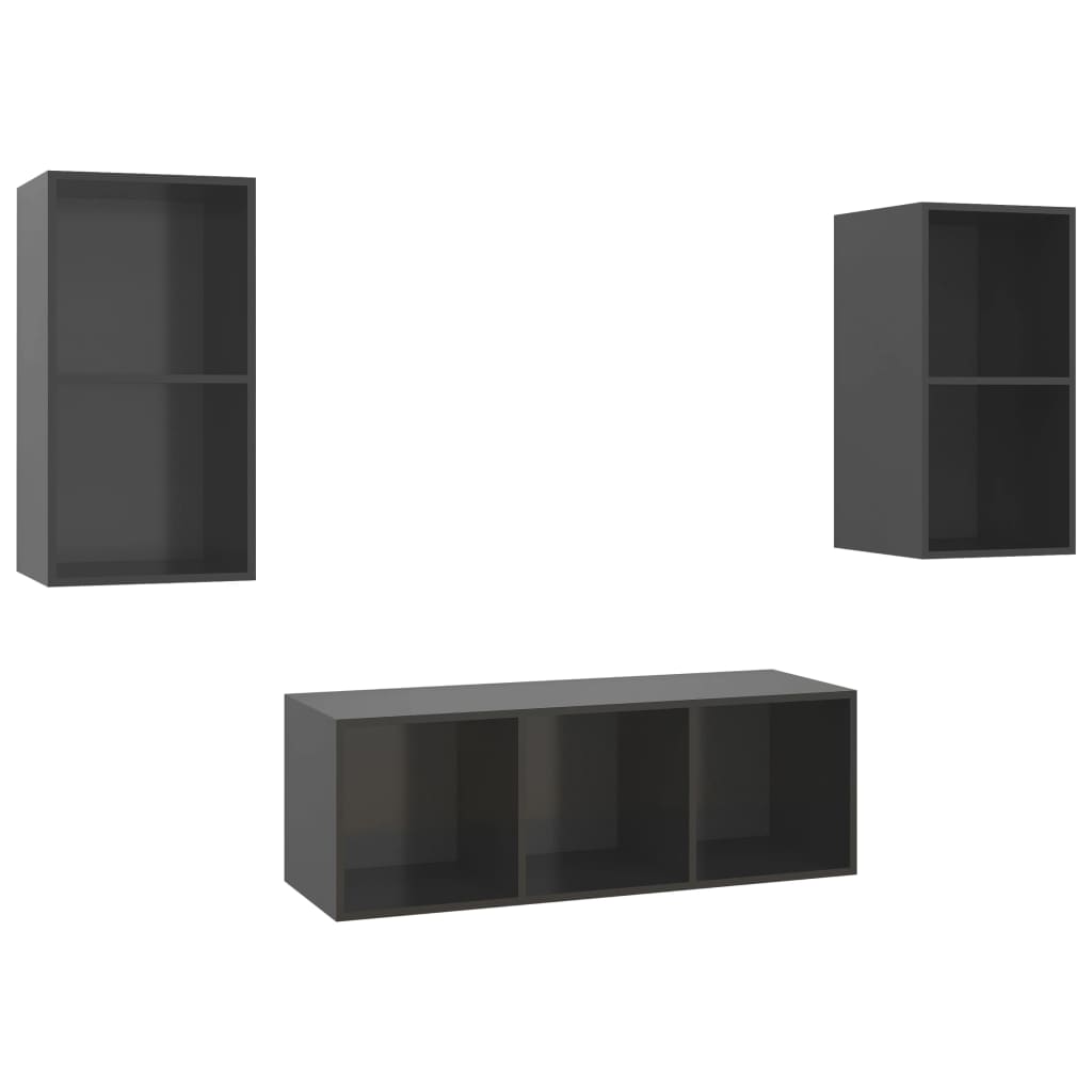 Ensemble de meubles TV 3 pcs Gris brillant Bois d'ingénierie