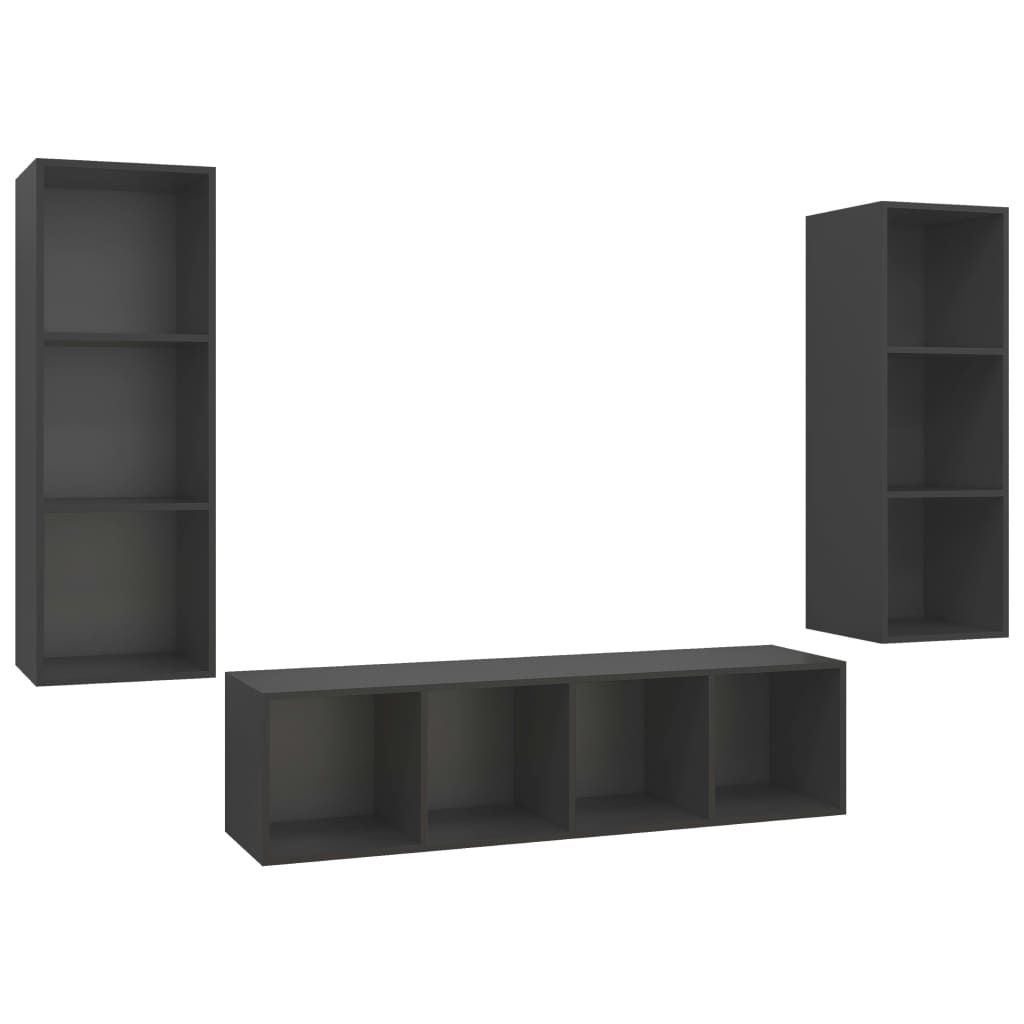 Ensemble de meubles TV 3 pcs Gris Bois d'ingénierie