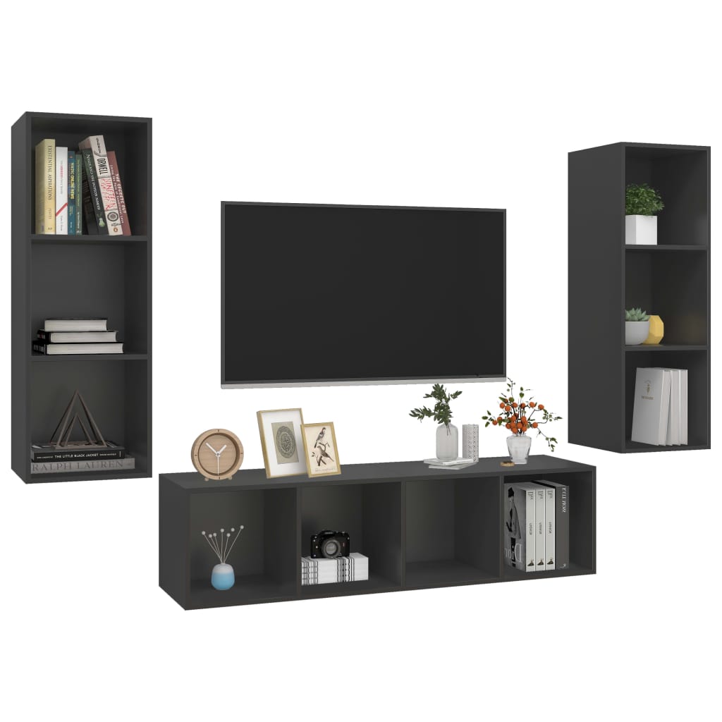 Ensemble de meubles TV 3 pcs Gris Bois d'ingénierie