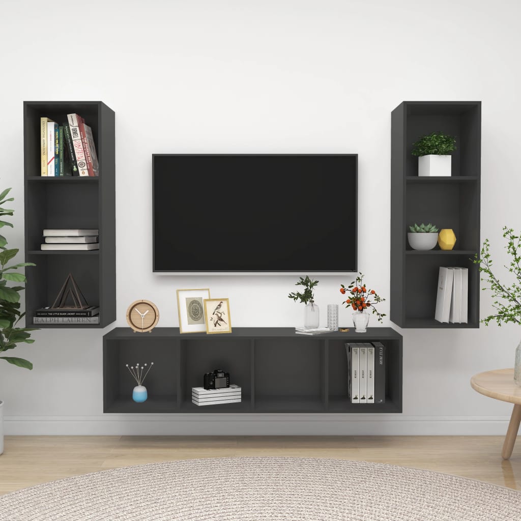 Ensemble de meubles TV 3 pcs Gris Bois d'ingénierie