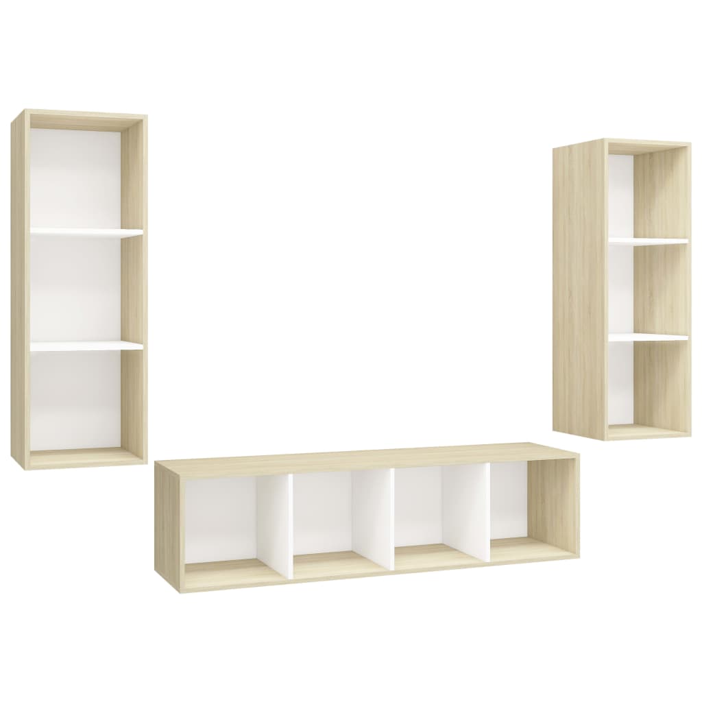 Ensemble de meubles TV 3pcs Blanc chêne sonoma Bois ingénierie