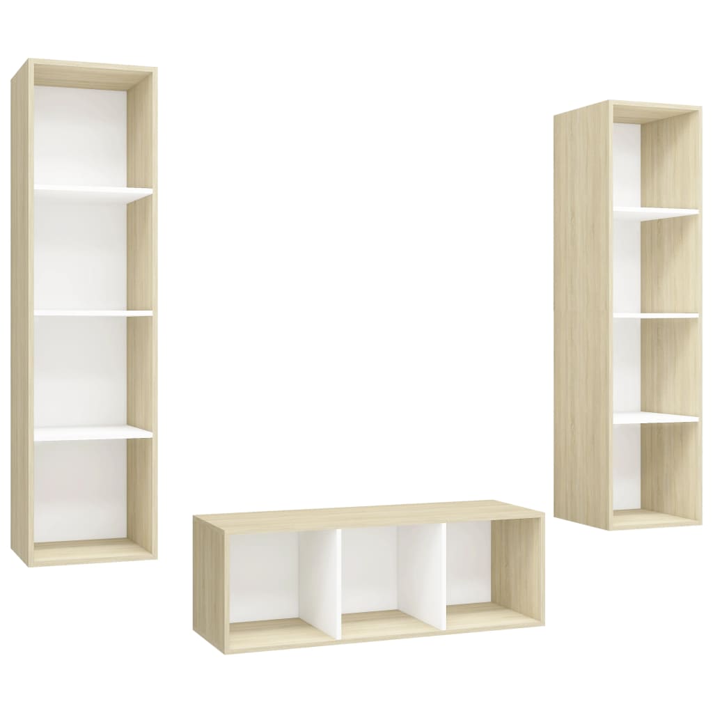 Ensemble de meubles TV 3pcs Blanc chêne sonoma Bois ingénierie