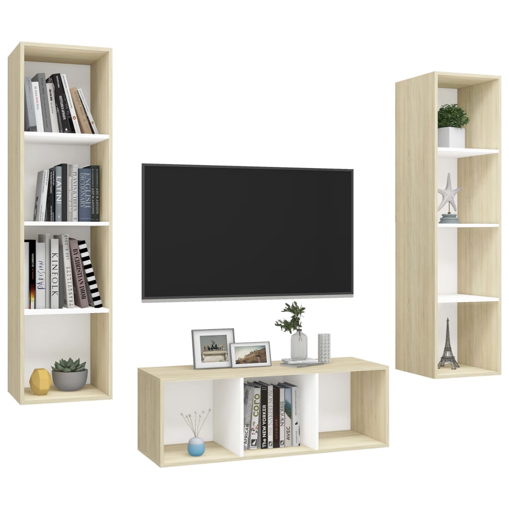 Ensemble de meubles TV 3pcs Blanc chêne sonoma Bois ingénierie