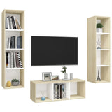 3pcs TV Stand Set Sonoma Oak White Engineered Wood