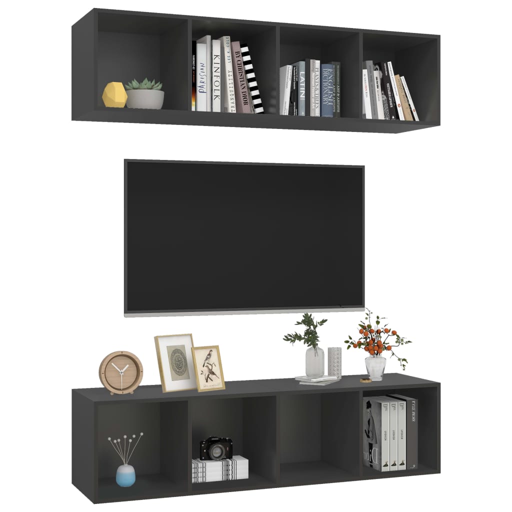 Meubles TV muraux 2 pcs Gris Bois d'ingénierie