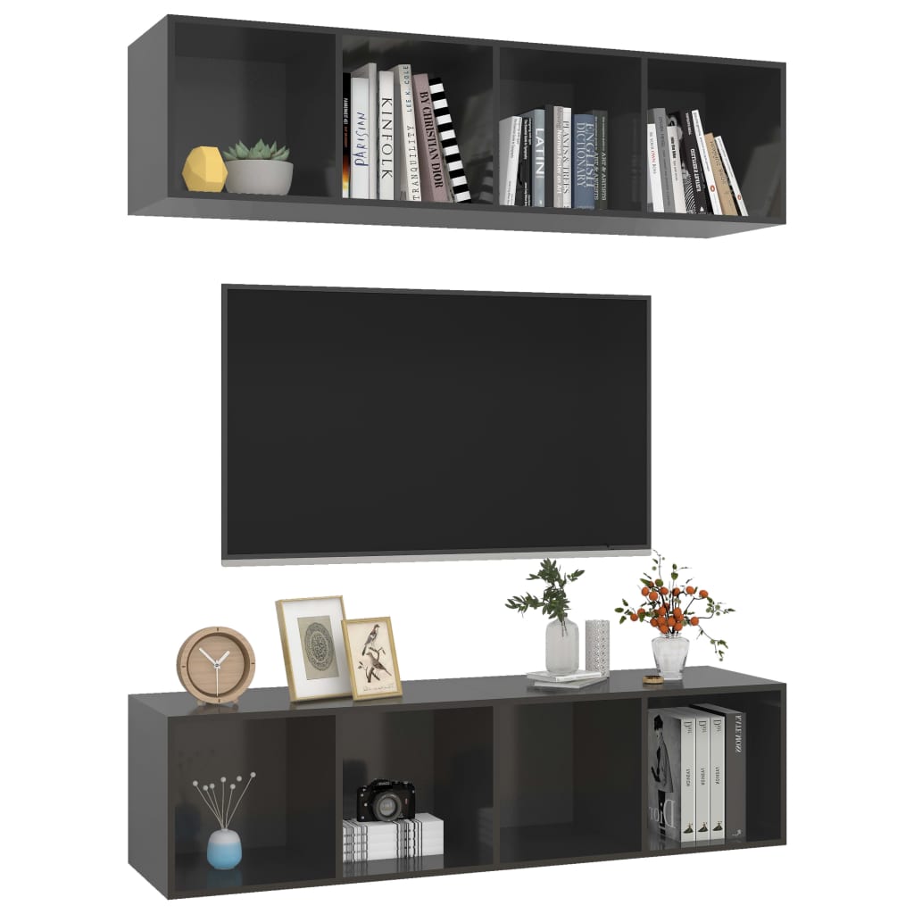 Meubles TV muraux 2 pcs Gris brillant Bois d'ingénierie