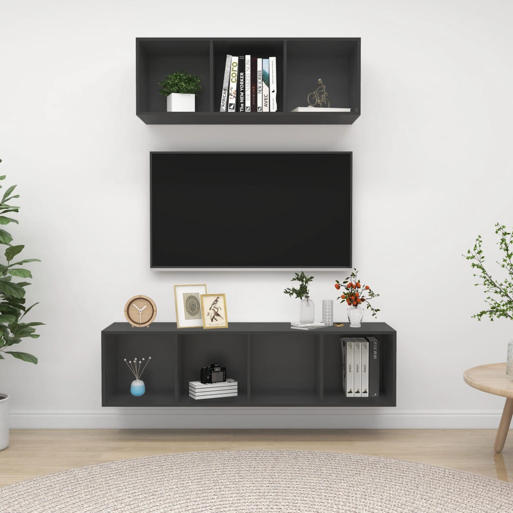 Ensemble de meubles TV 2 pcs Gris Bois d'ingénierie