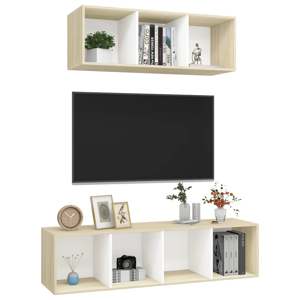 Ensemble de meubles TV 2pcs Blanc chêne sonoma Bois ingénierie