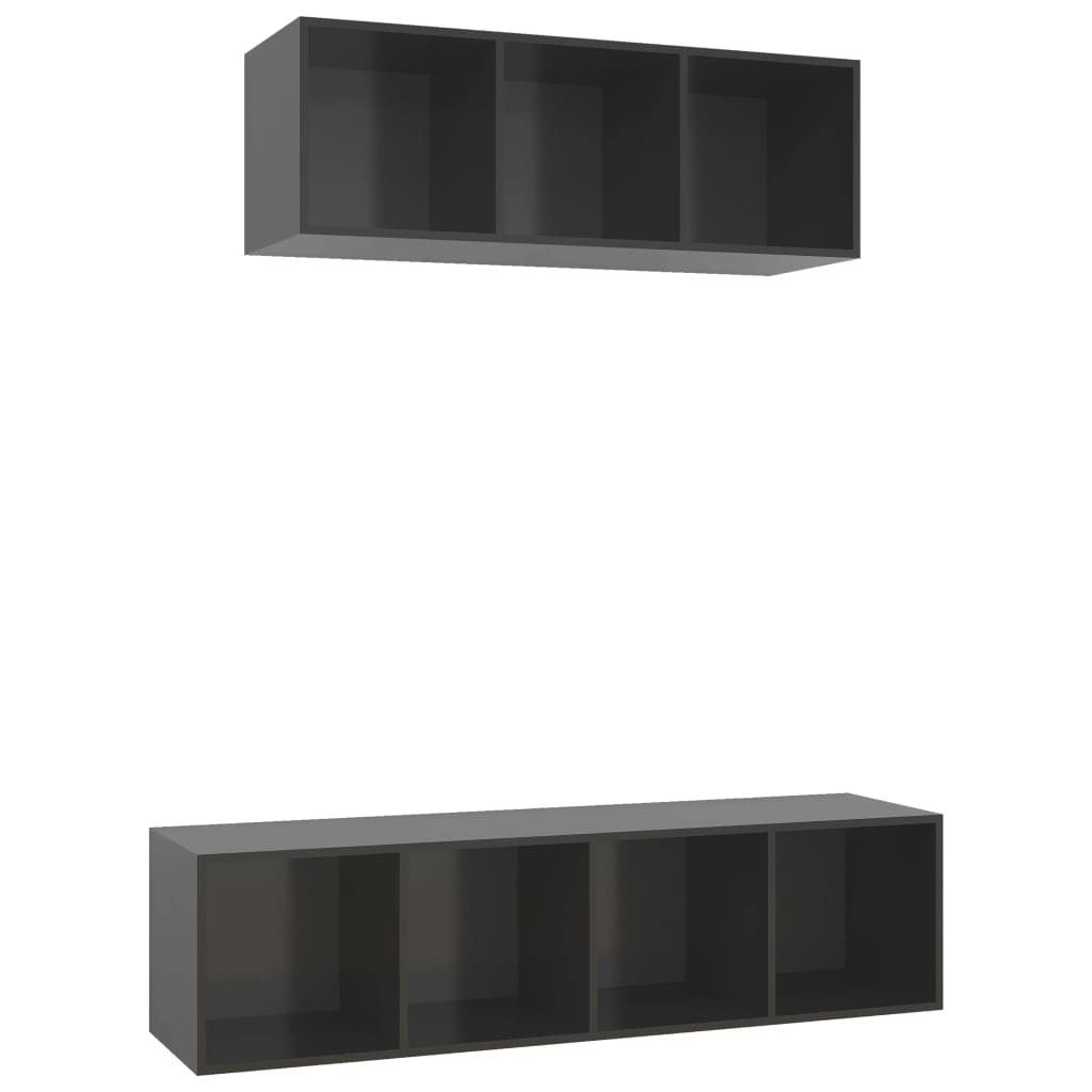 Ensemble de meubles TV 2 pcs Gris brillant Bois d'ingénierie