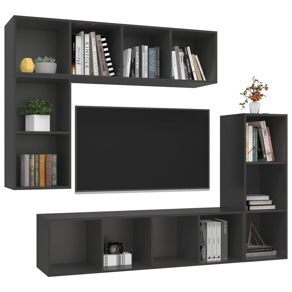 Ensemble de meubles TV 4 pcs Gris Bois d'ingénierie