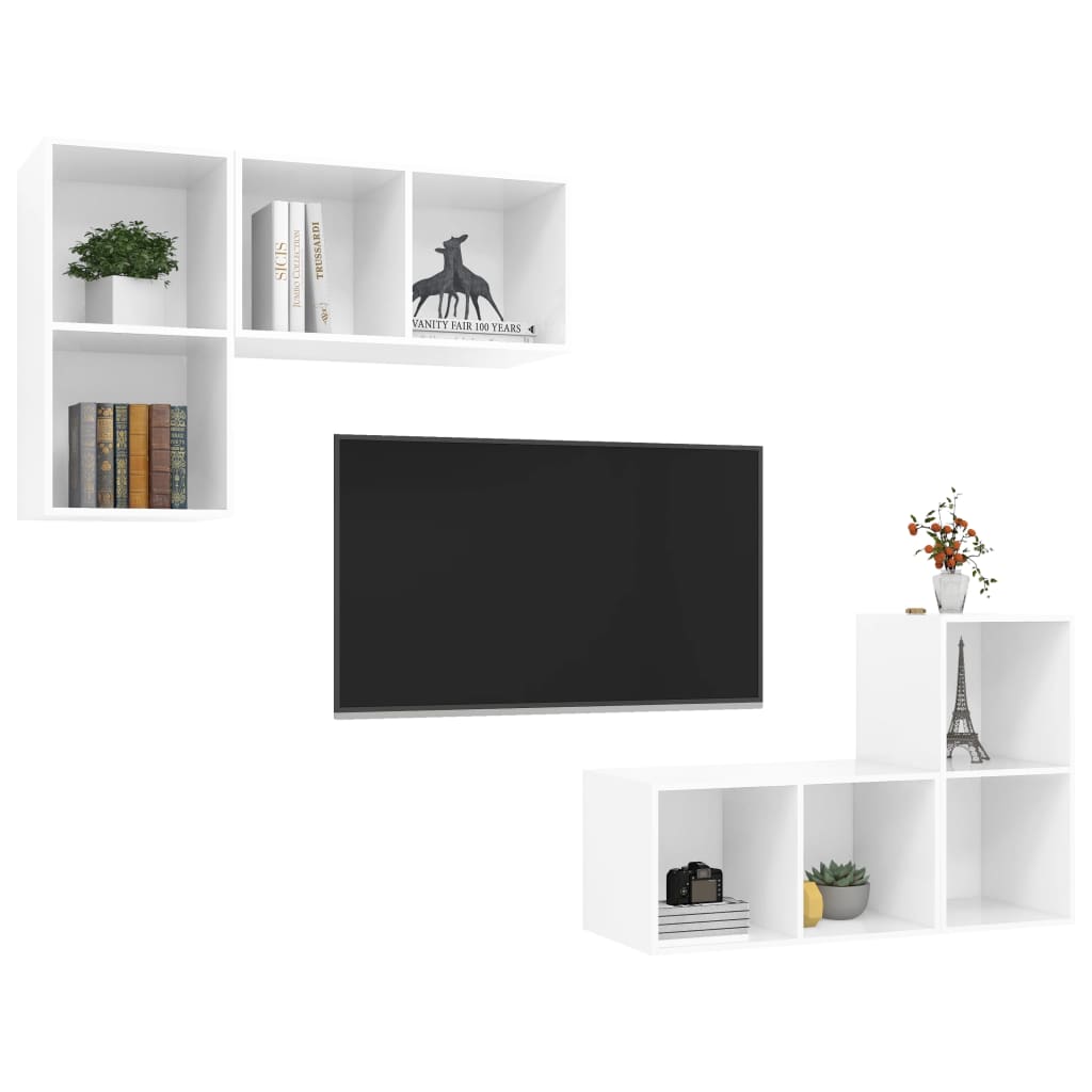 Meubles TV muraux 4 pcs Blanc brillant Bois d'ingénierie