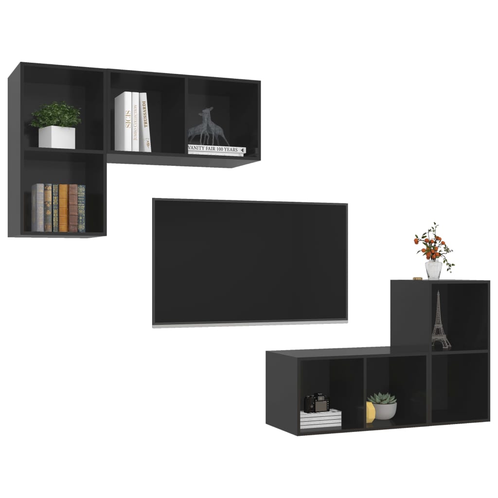 Meubles TV muraux 4 pcs Noir brillant Bois d'ingénierie