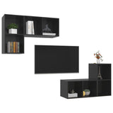 Meubles TV muraux 4 pcs Noir brillant Bois d'ingénierie