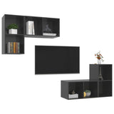 Meubles TV muraux 4 pcs Gris brillant Bois d'ingénierie