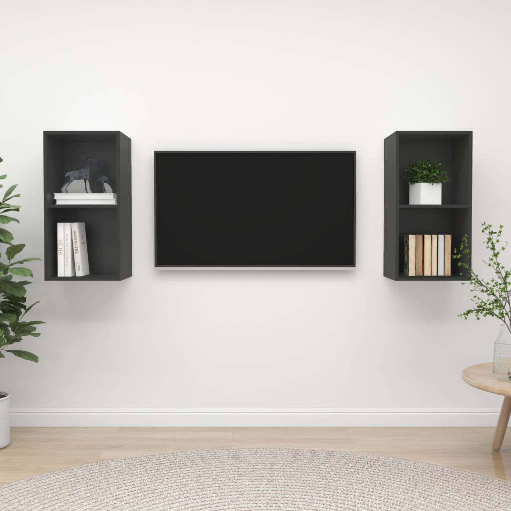 Meubles TV muraux 2 pcs Gris Bois d'ingénierie