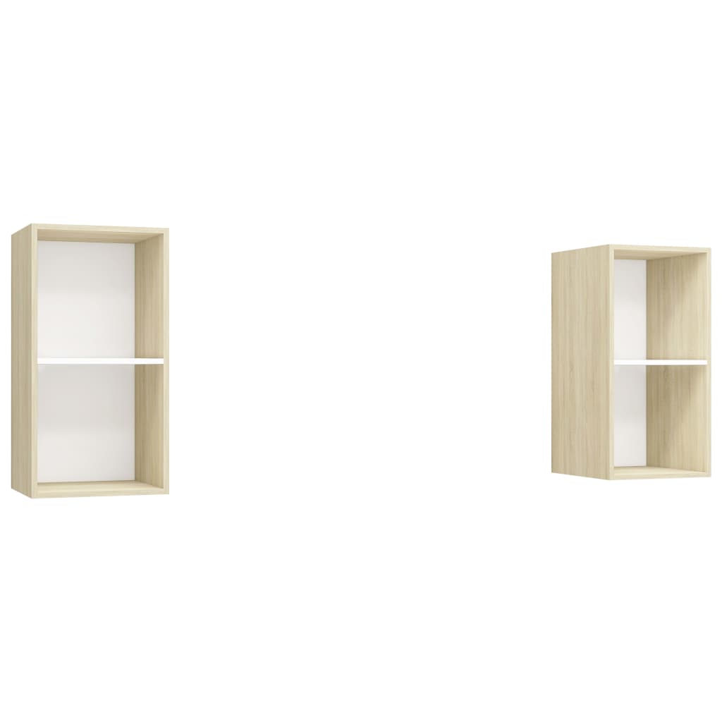 Meubles TV muraux 2 pcs Blanc et chêne sonoma Bois d'ingénierie