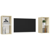 Meubles TV muraux 2 pcs Blanc et chêne sonoma Bois d'ingénierie