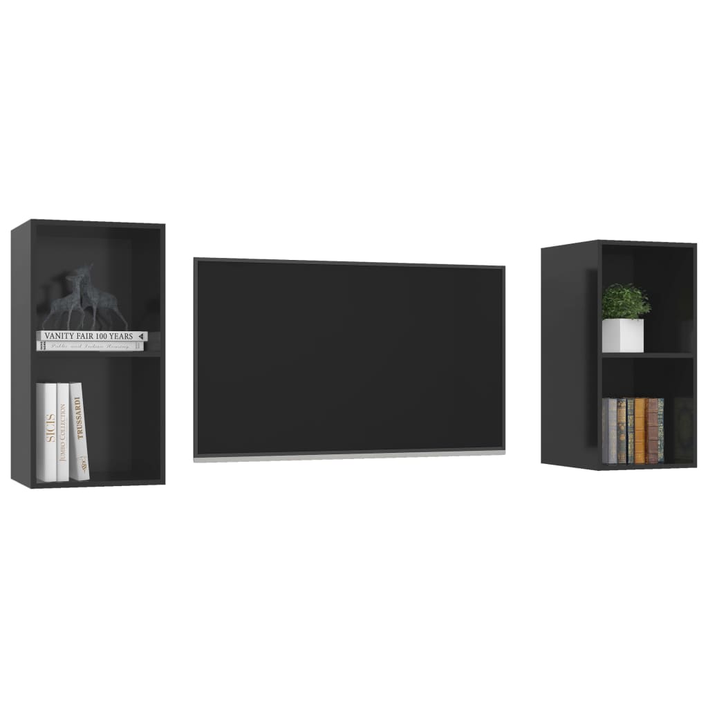 Meubles TV muraux 2 pcs Noir brillant Bois d'ingénierie