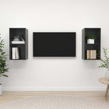 2 pcs Wall Mounted TV Cabinets Glossy Grey Engineered Wood