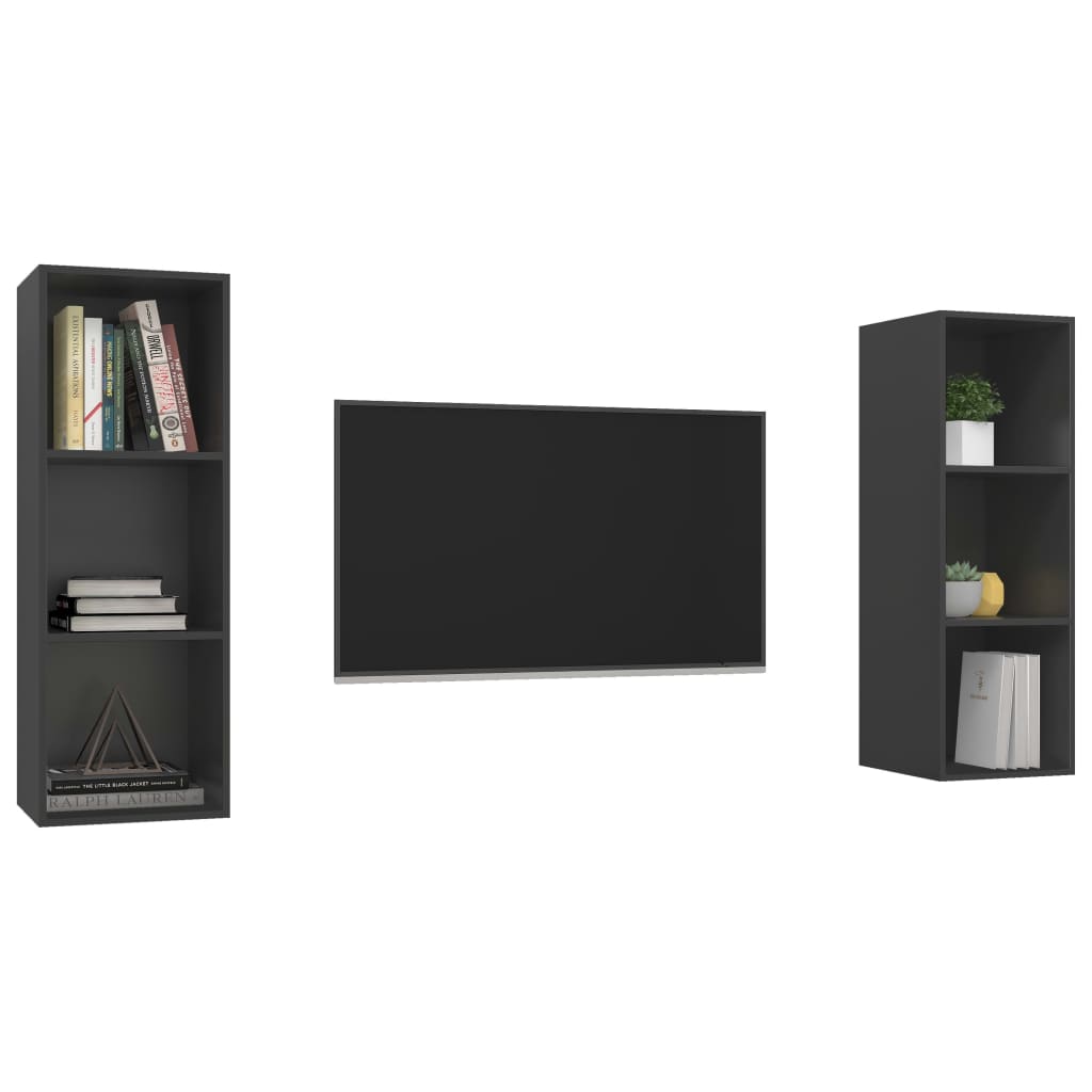 Meubles TV muraux 2 pcs Gris Bois d'ingénierie